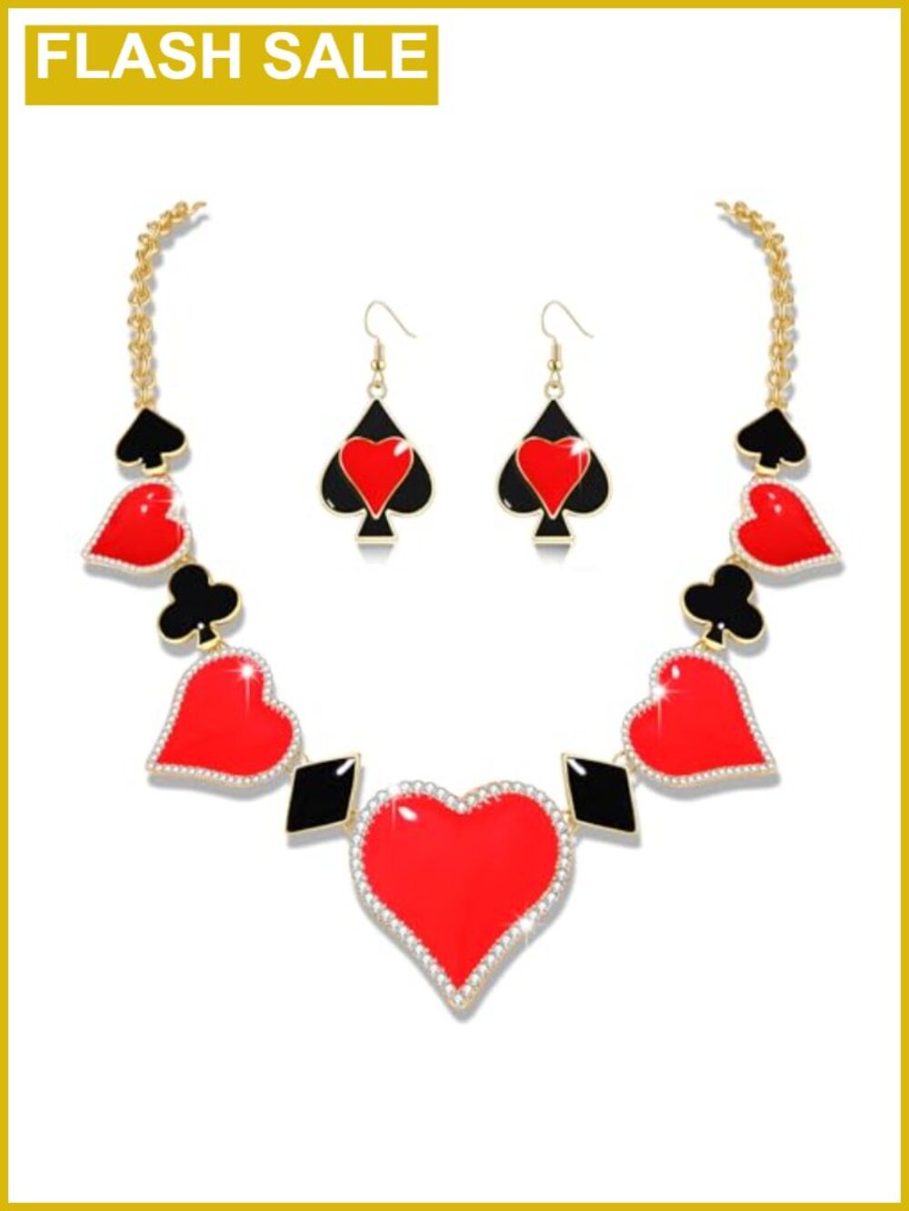 Gothic Queen Heart Choker Necklace Earrings Set Halloween Costume Jewelry